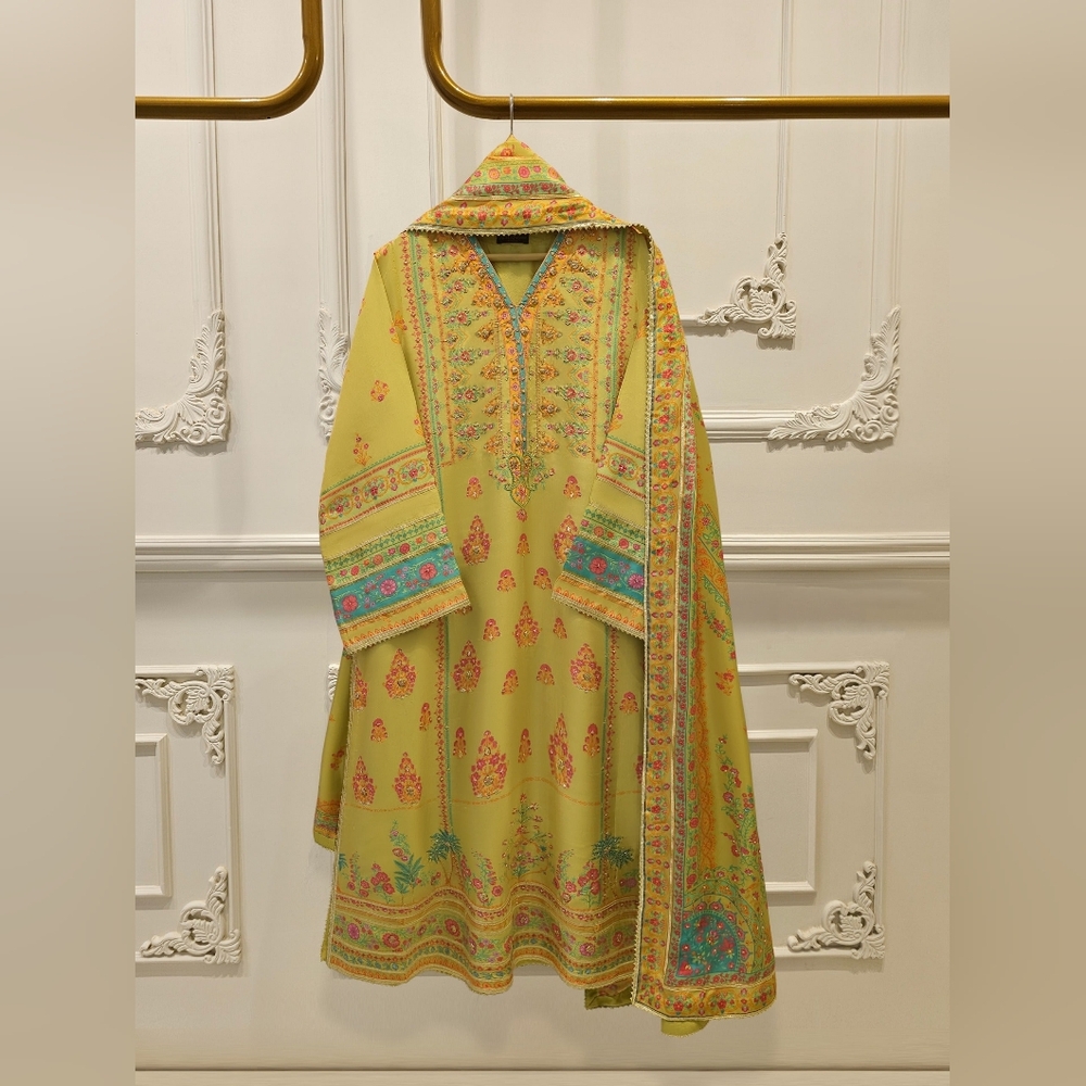 Agha Noor Pure Raw Silk Embroidered 3pc suit